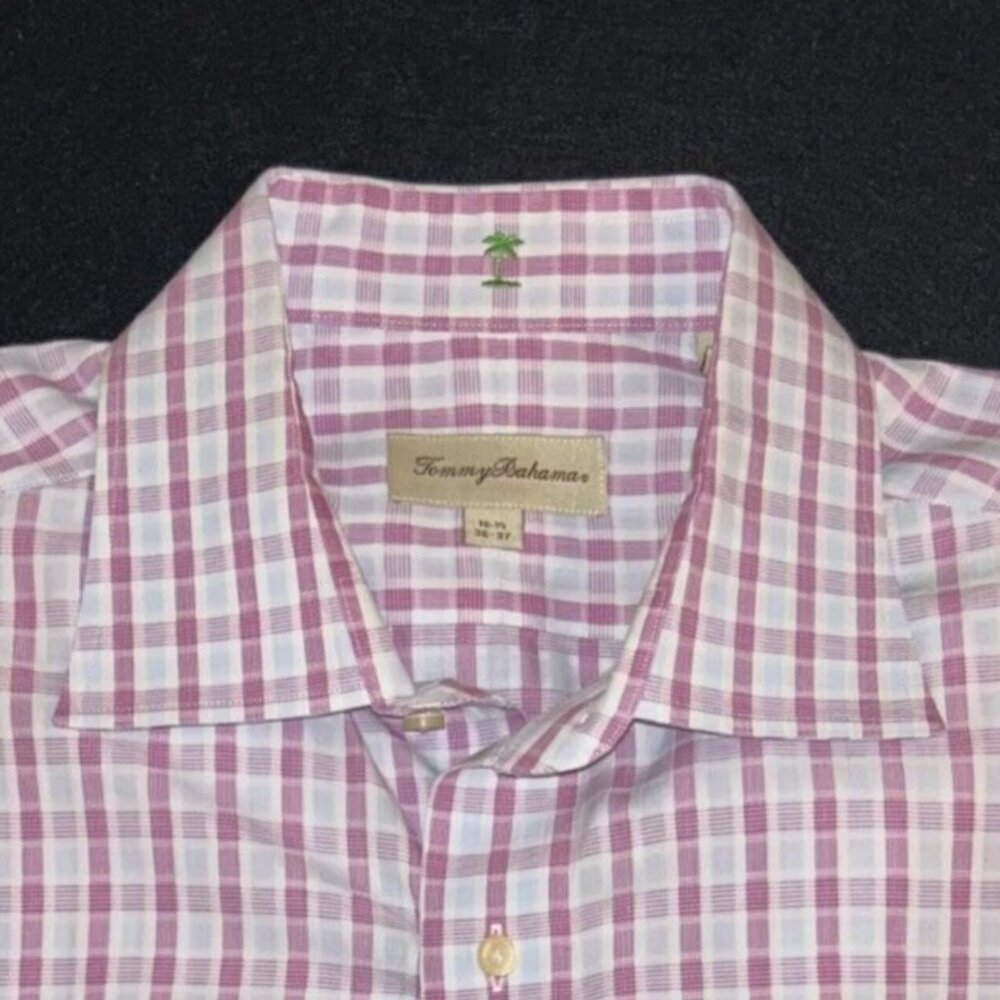 Tommy Bahama 16.5 36/37 Fitted Dress Shirt Mens Pink Shirt Long Sleeve - Picture 2 of 4